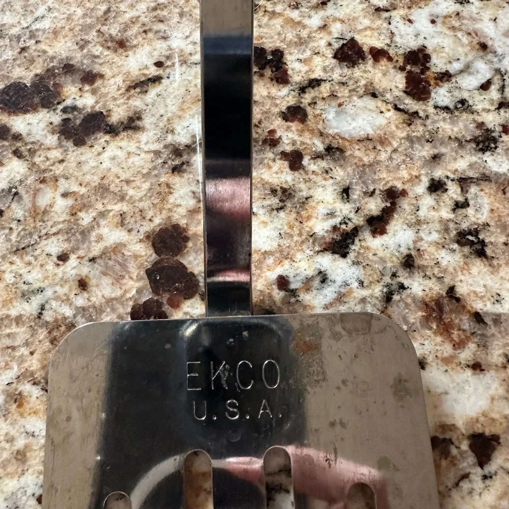 Vintage Ekco Slotted Spatula with White Handle
